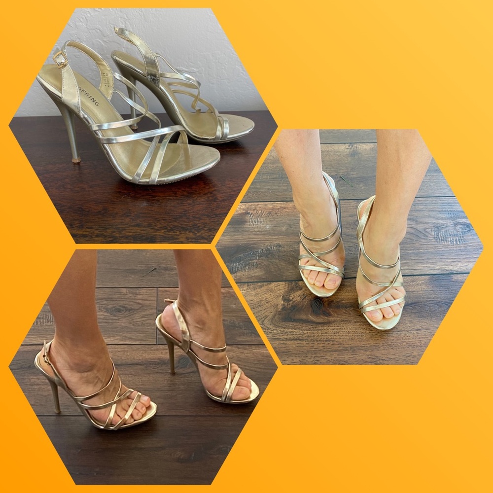 Gold Strappy Stiletto High Heels -adjustable strap